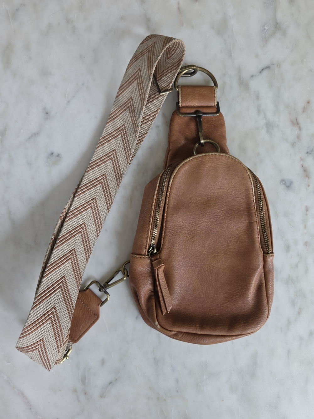 Anthropologie Urban Originals Leather Crossbody Sling Bag - Tan
